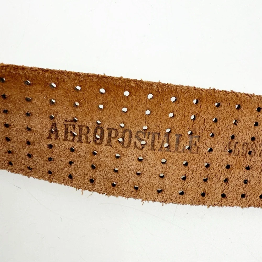 AEROPOSTALE Perforated White & Tan Leather Belt, Size Medium
